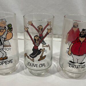 Collector glass COCA COLA Kollect-A-Set 1975 Olive Oyl Popeye Brutus Set of 3 vi